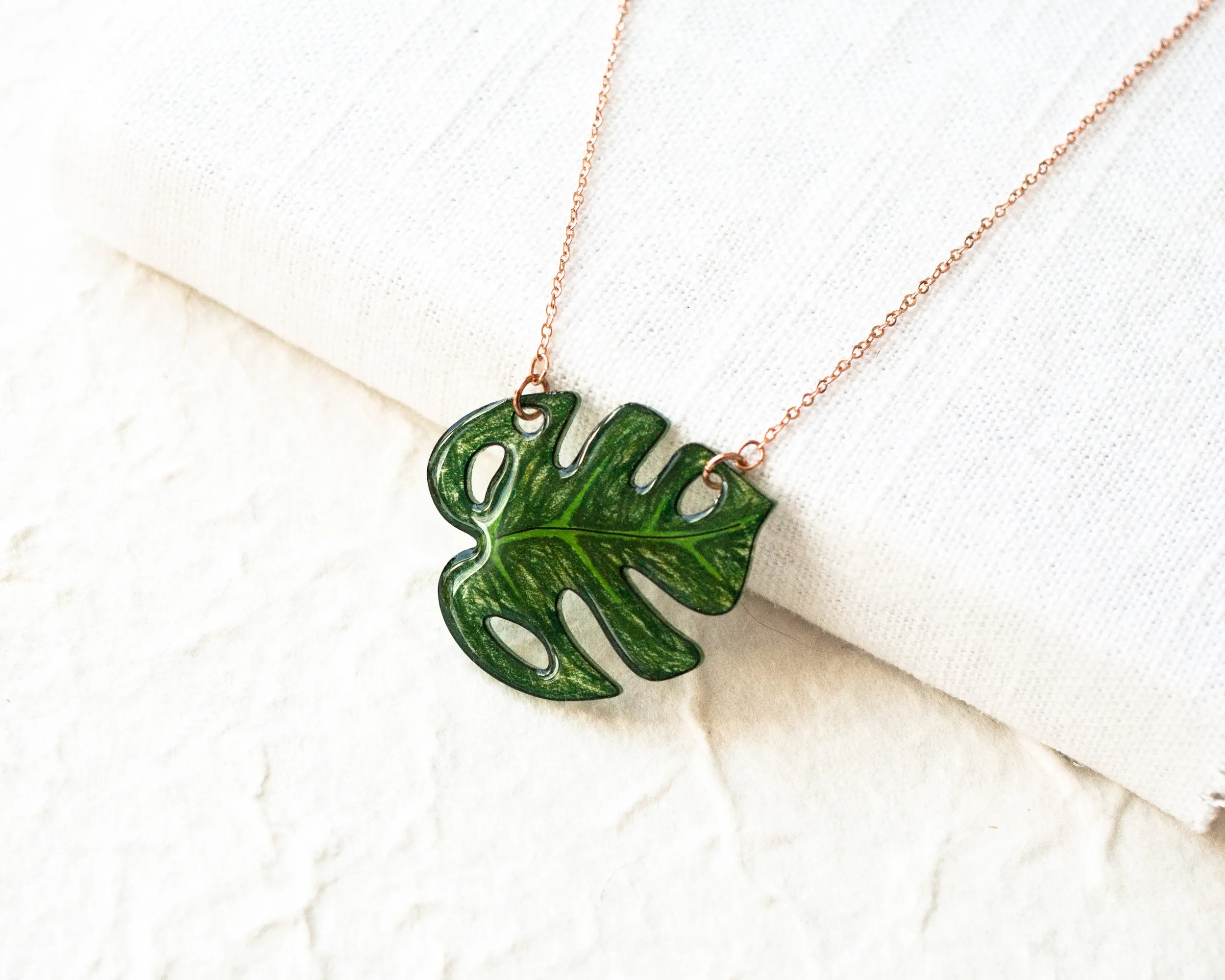Monstera Deliciosa Leaf Pendant Necklace
