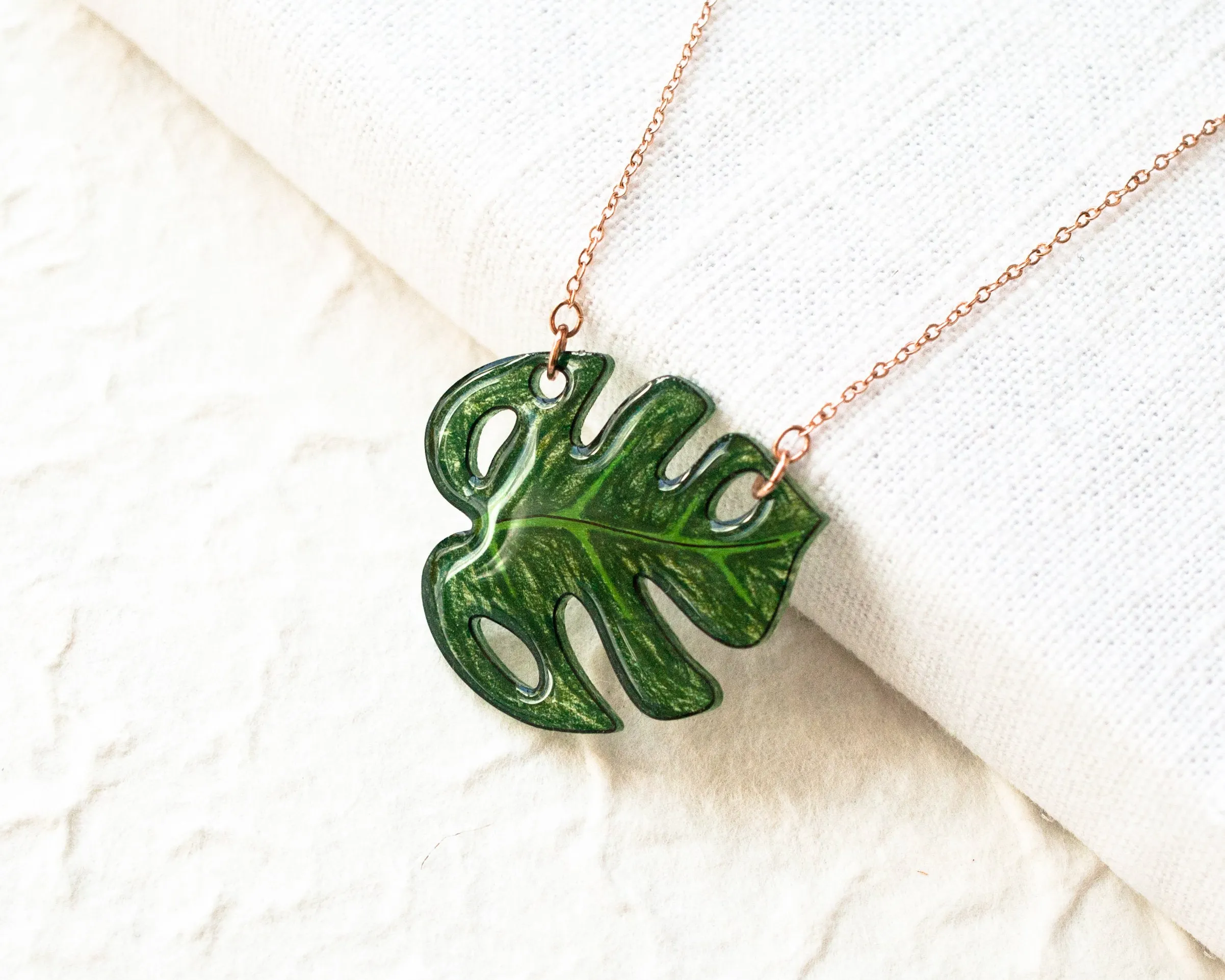 Monstera Deliciosa Leaf Pendant Necklace