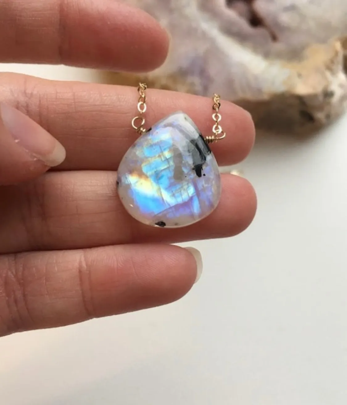 Moonstone Pendant Necklace Gold Fill