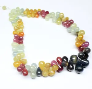 Multi Sapphire Smooth Briolette Tear Drop Gemstone Beads Strand 7mm 14mm 12"