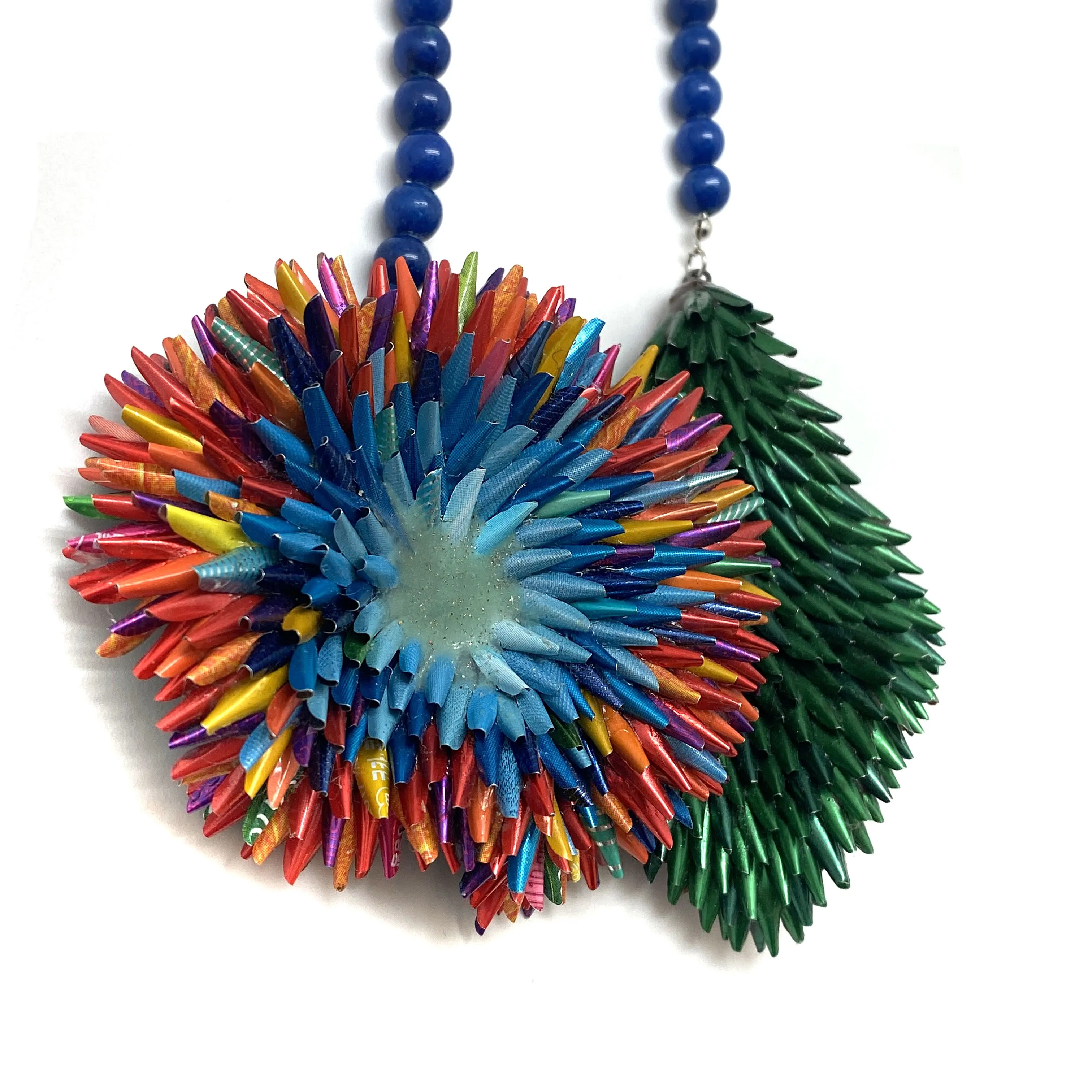 Multicolor Ombre Green Floral Form Necklace