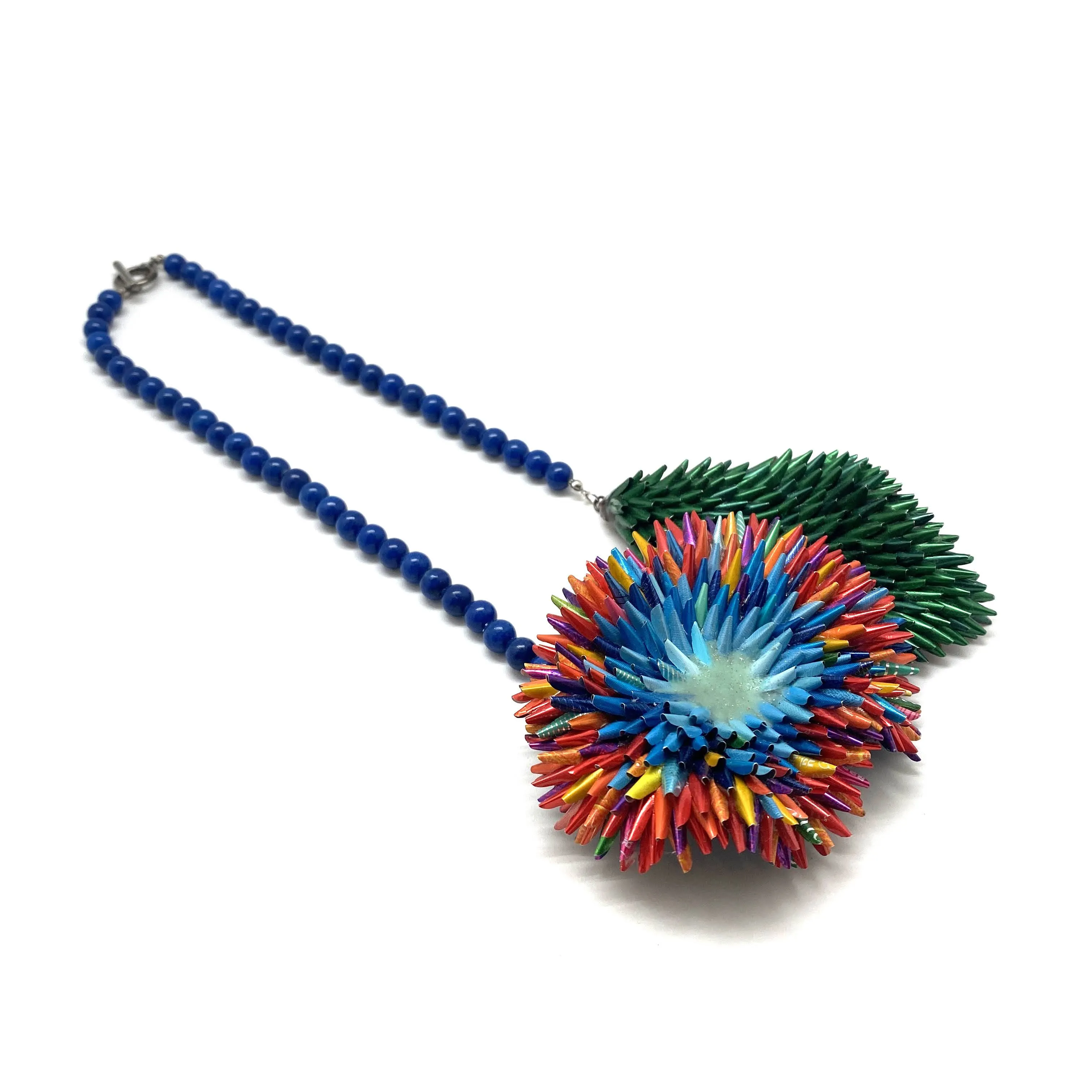 Multicolor Ombre Green Floral Form Necklace