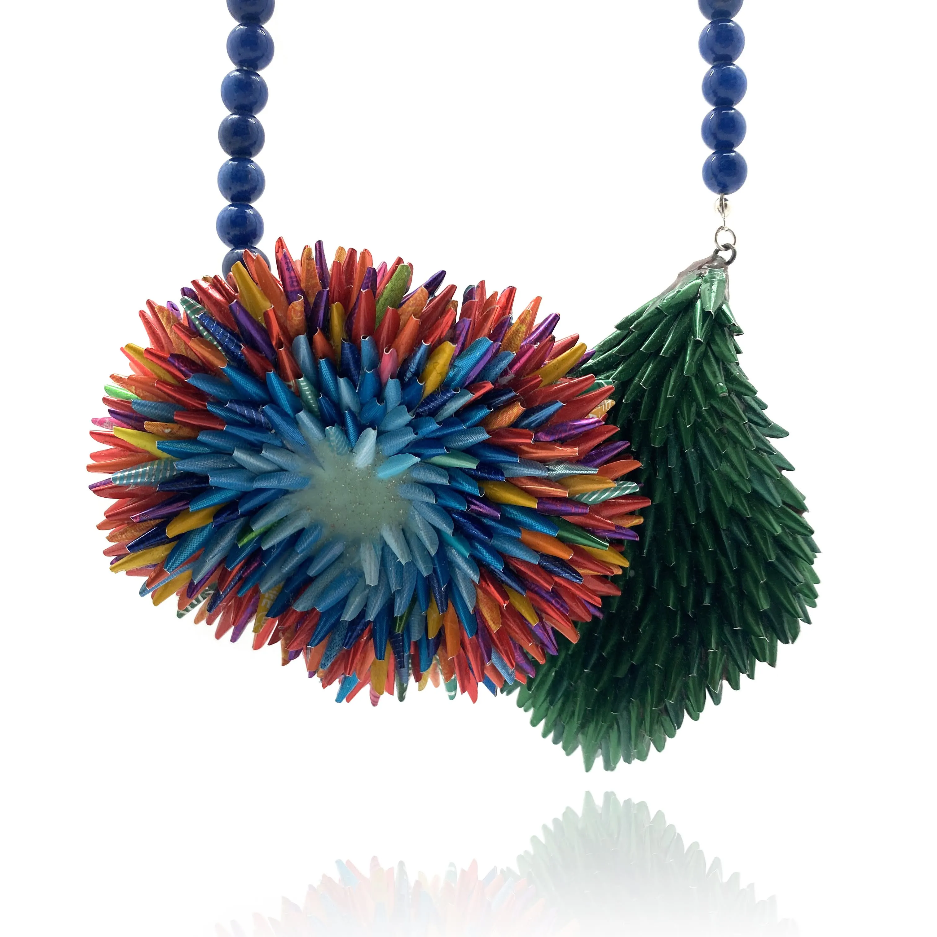 Multicolor Ombre Green Floral Form Necklace