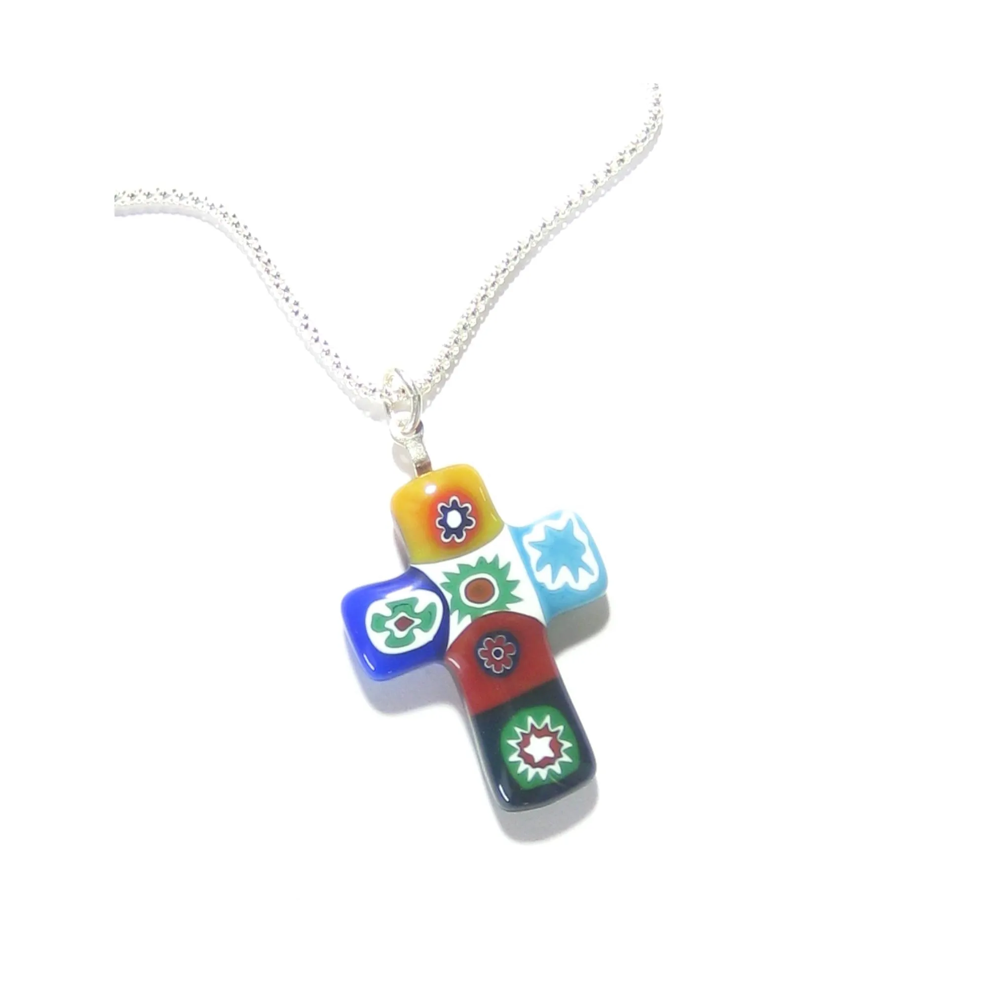 Murano Italian Glass Millefiori Colorful Cross Pendant