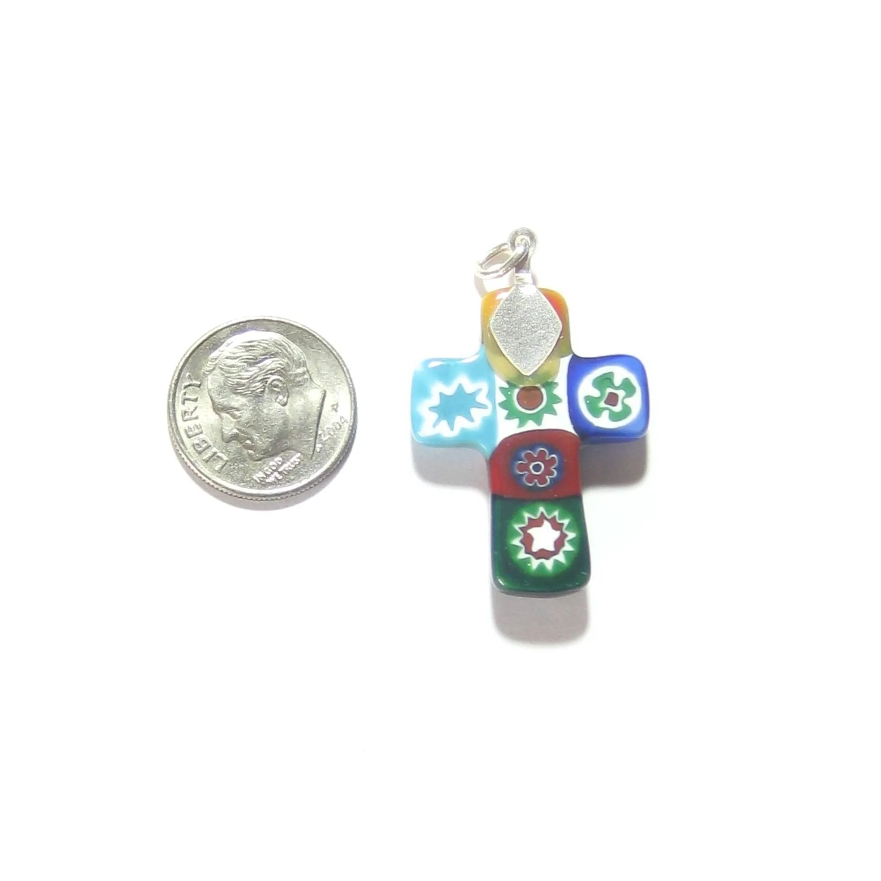 Murano Italian Glass Millefiori Colorful Cross Pendant