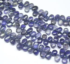 Natural Blue Iolite Smooth Pear Drop Briolette Gemstone Loose Beads 7mm 11mm 14"