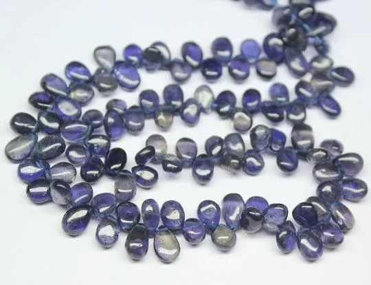 Natural Blue Iolite Smooth Pear Drop Briolette Gemstone Loose Beads 7mm 11mm 14"