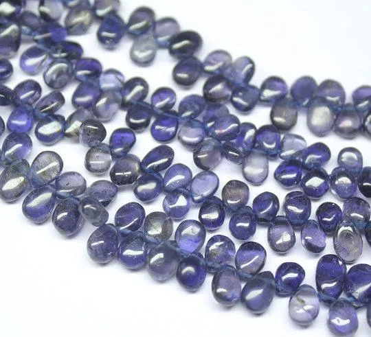 Natural Blue Iolite Smooth Pear Drop Briolette Gemstone Loose Beads 7mm 11mm 14"