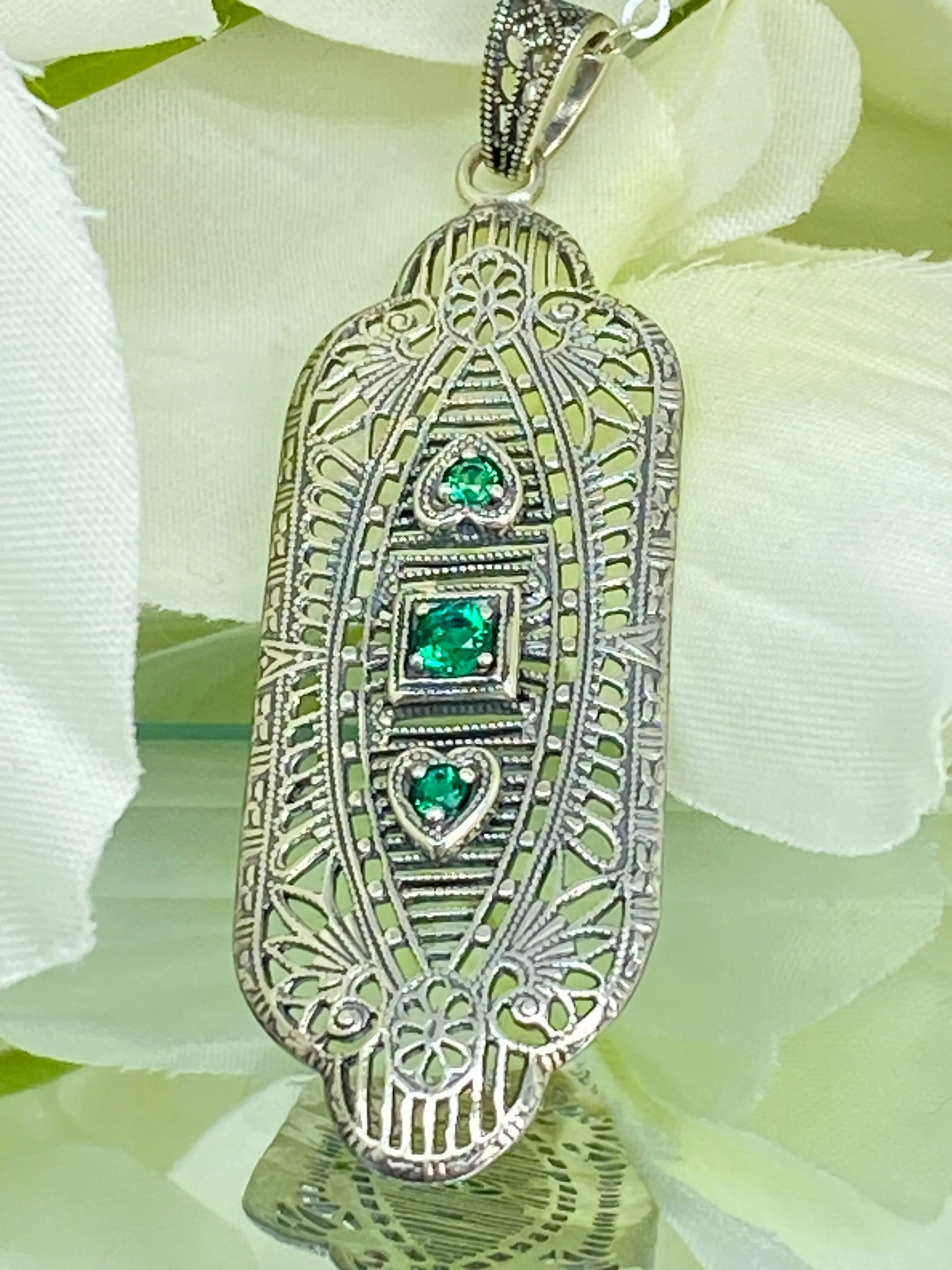 Natural Emerald Angel Wing Pendant Necklace, Vintage Revival Jewelry #P359 - Ready to Ship