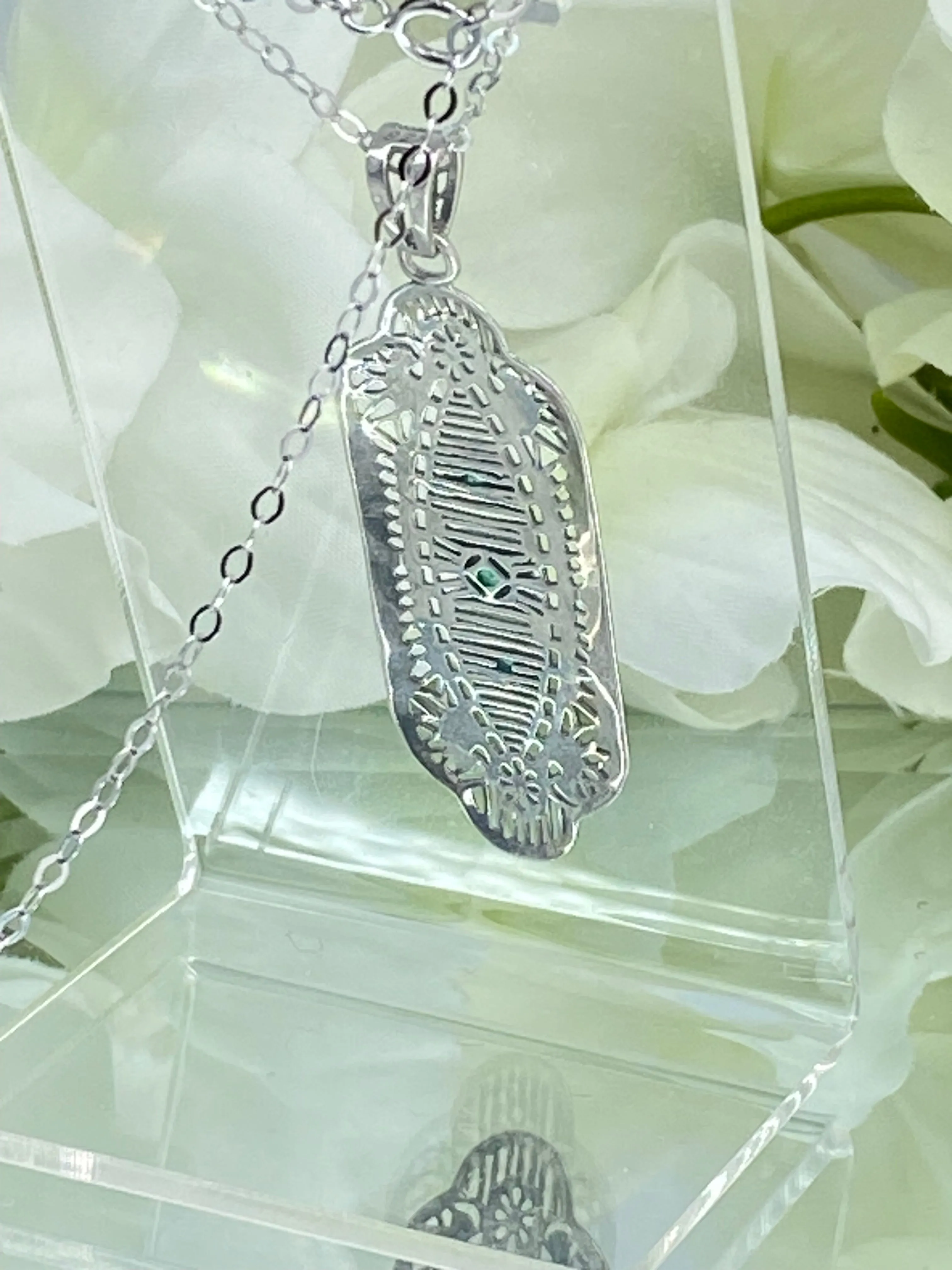Natural Emerald Angel Wing Pendant Necklace, Vintage Revival Jewelry #P359 - Ready to Ship