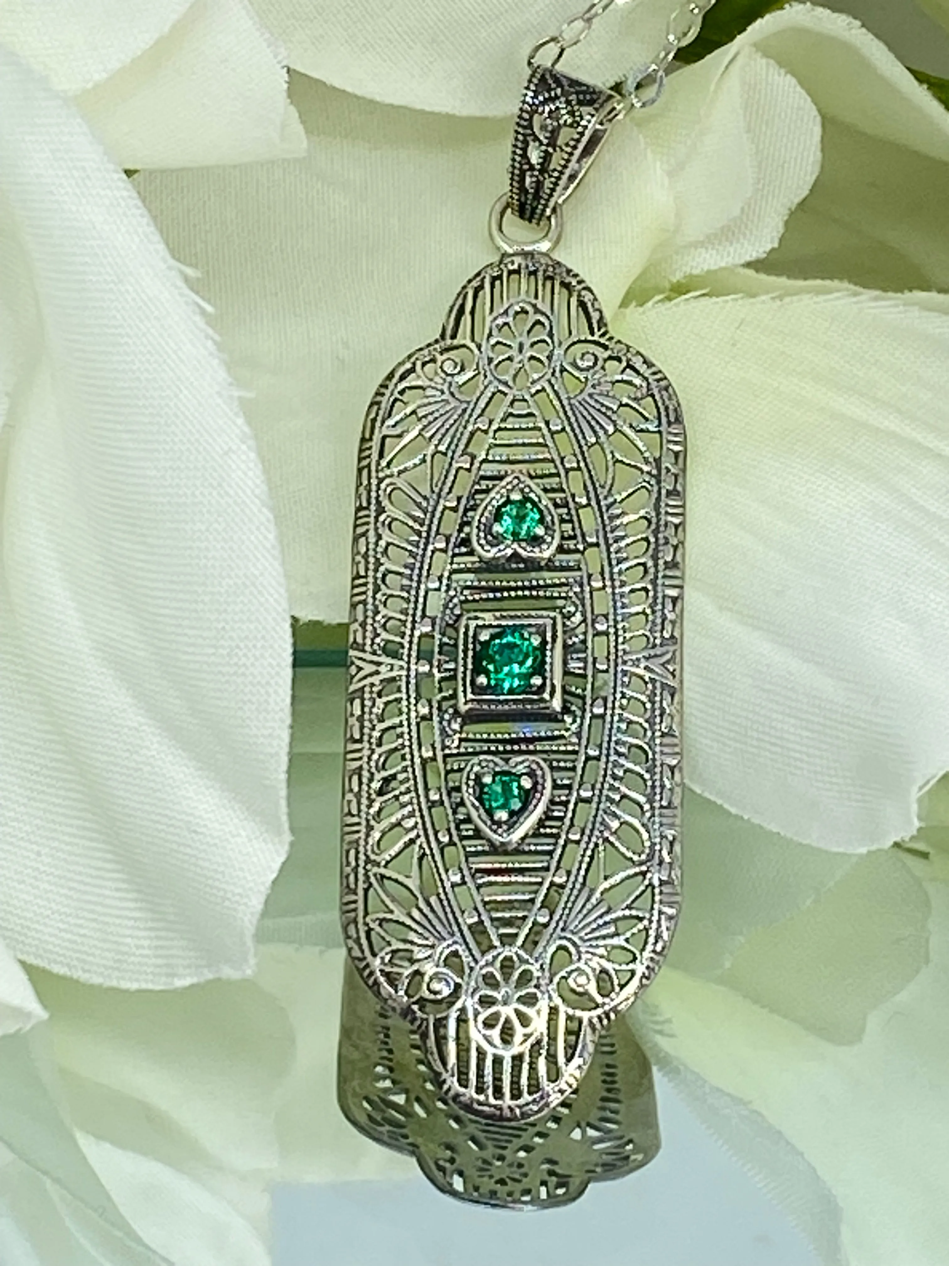 Natural Emerald Angel Wing Pendant Necklace, Vintage Revival Jewelry #P359 - Ready to Ship