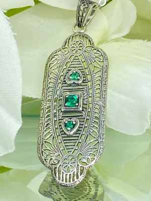 Natural Emerald Angel Wing Pendant Necklace, Vintage Revival Jewelry #P359 - Ready to Ship