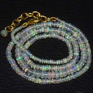 Natural Ethiopian Welo Opal Gold Plated Smooth Rondelle Necklace 2mm 5mm 20"