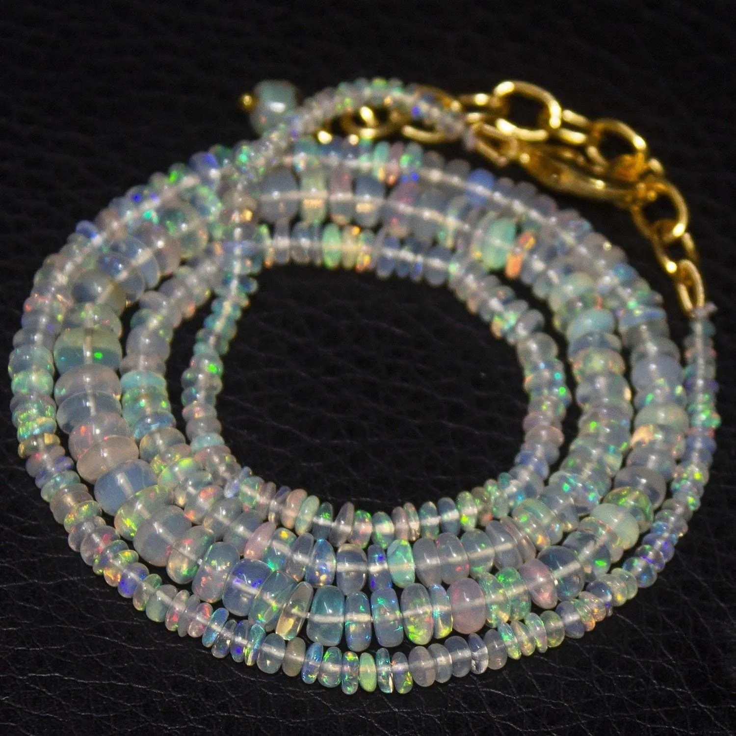 Natural Ethiopian Welo Opal Gold Plated Smooth Rondelle Necklace 2mm 5mm 20"