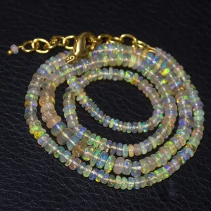 Natural Ethiopian Welo Opal Gold Plated Smooth Rondelle Necklace 5mm 3mm 19"
