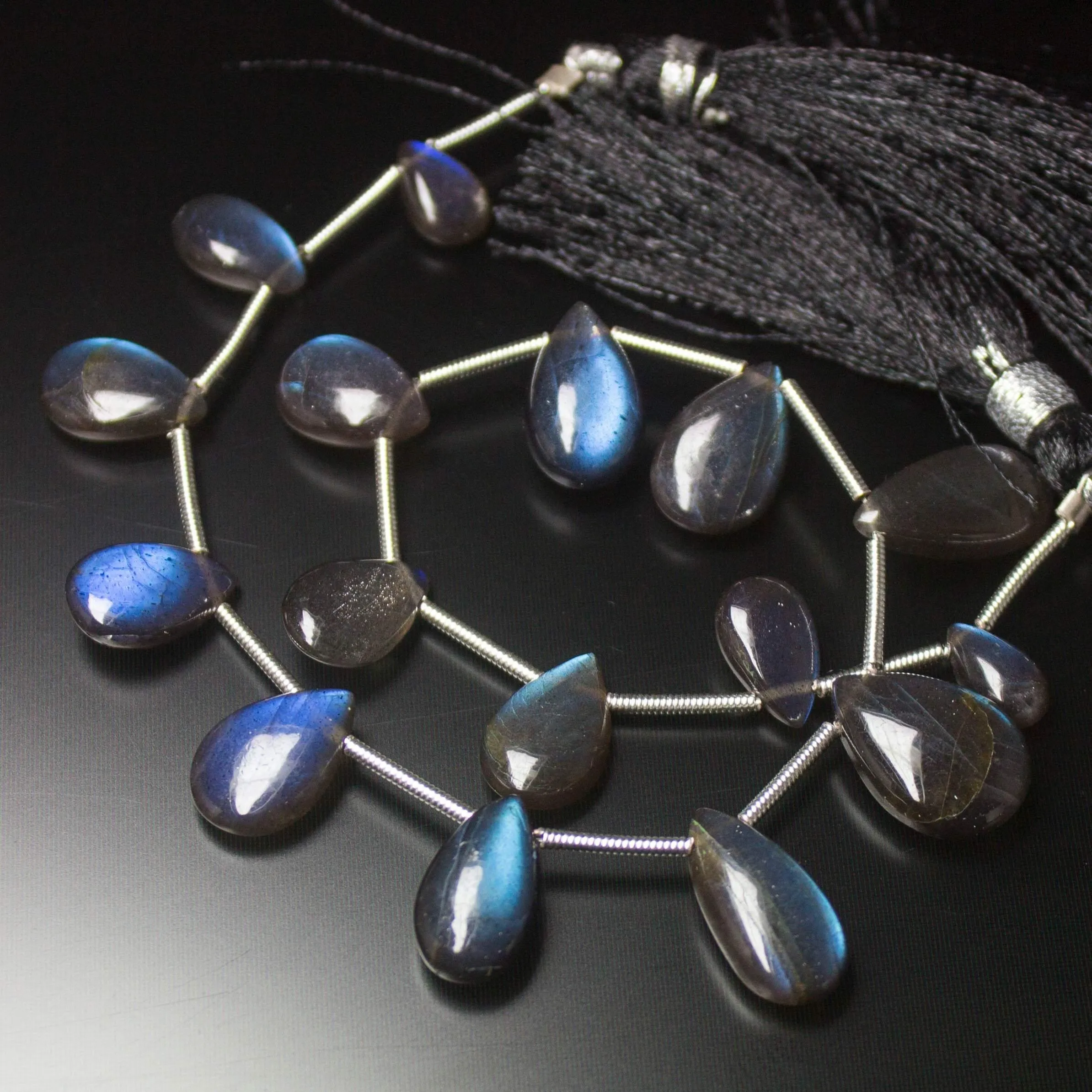 Natural Grey Labradorite Smooth Pear Drop Beads 8.5mm 15mm 8inches