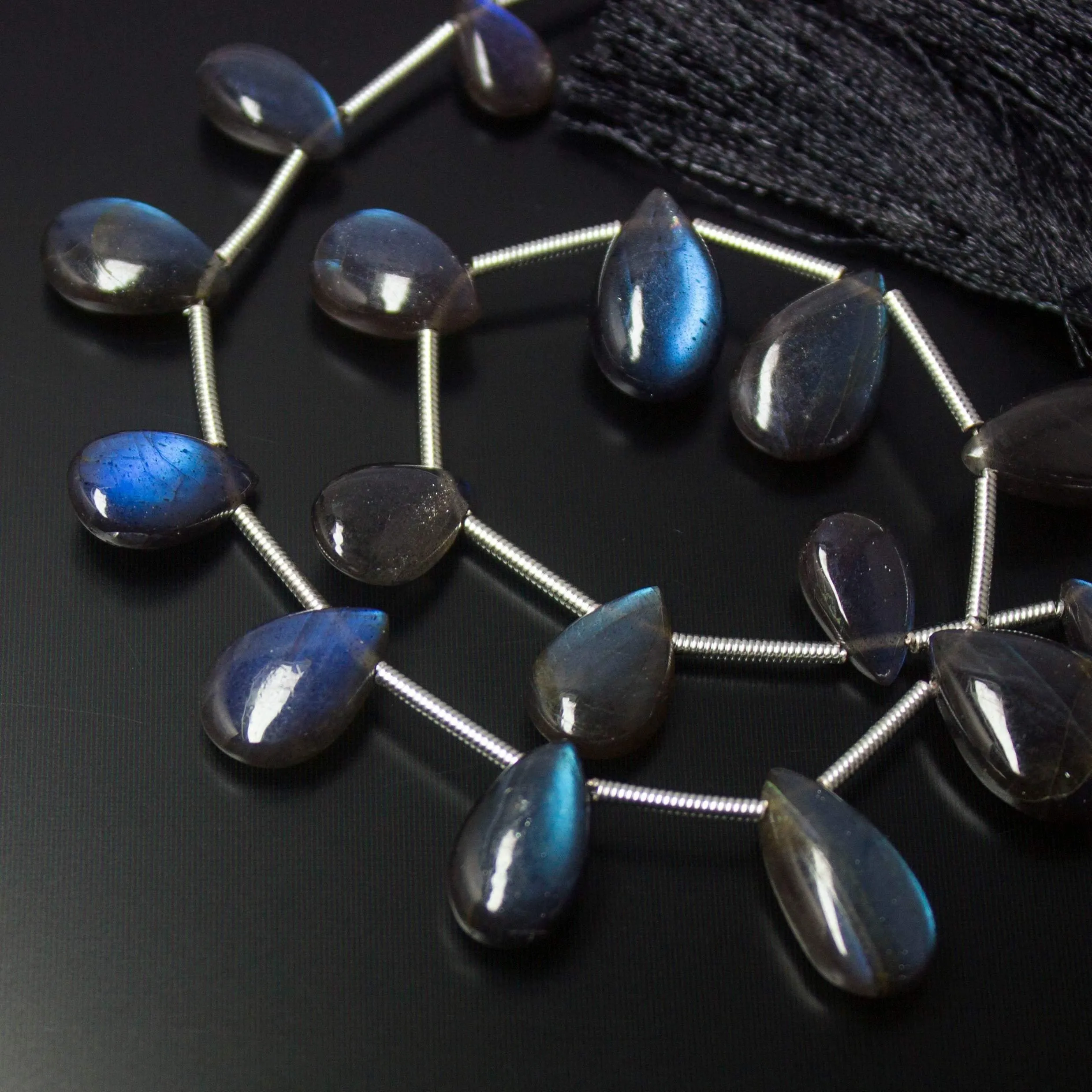 Natural Grey Labradorite Smooth Pear Drop Beads 8.5mm 15mm 8inches