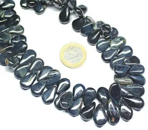Natural Hawks Eye Smooth Pear Drop Loose Briolette Beads Strand 10" 8mm 15mm