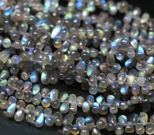 Natural Labradorite Smooth Tear Drop Briolette Loose Gemstone Beads 9" 7mm 11mm