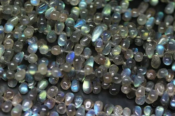 Natural Labradorite Smooth Tear Drop Briolette Loose Gemstone Beads 9" 7mm 11mm