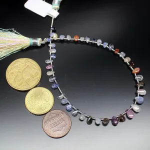 Natural Multi Sapphire Smooth Pear Drop Loose Gemstone Beads 4" 5mm 7mm