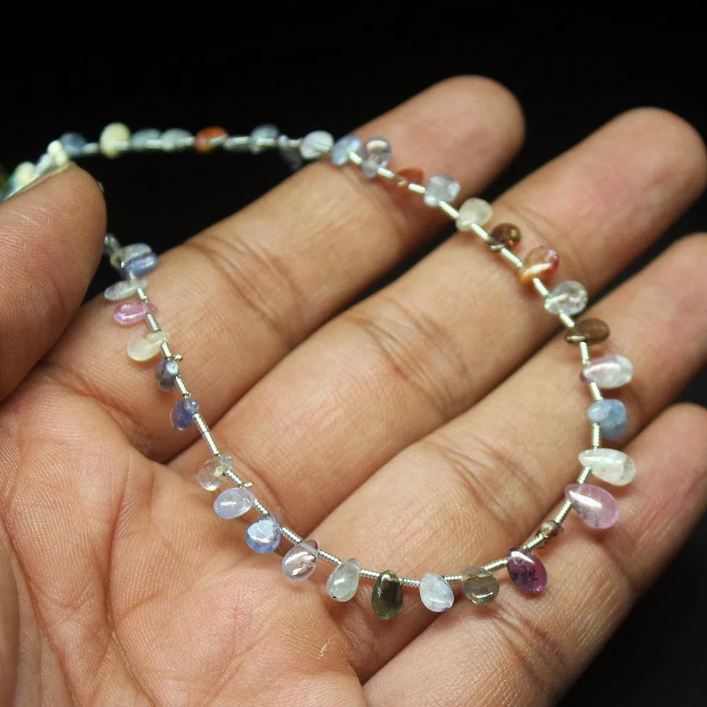 Natural Multi Sapphire Smooth Pear Drop Loose Gemstone Beads 4" 5mm 7mm
