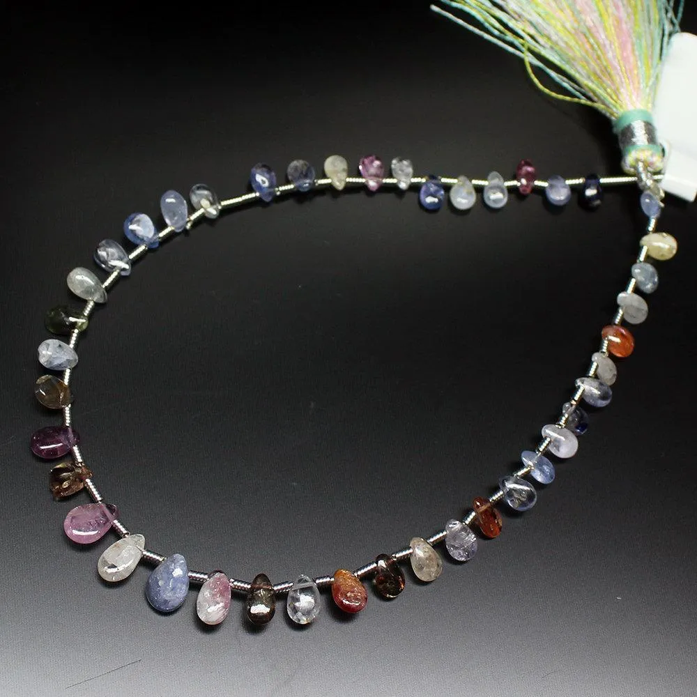 Natural Multi Sapphire Smooth Pear Drop Loose Gemstone Beads 4" 5mm 7mm