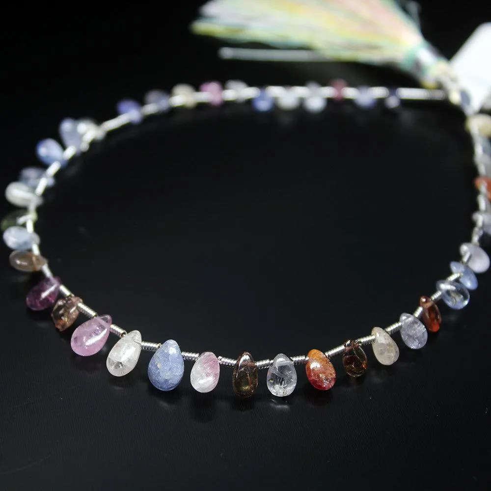 Natural Multi Sapphire Smooth Pear Drop Loose Gemstone Beads 4" 5mm 7mm