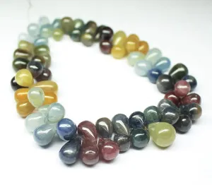 Natural Multi Sapphire Smooth Tear Drop Beads Briolette Strand 10mm 15mm 9"