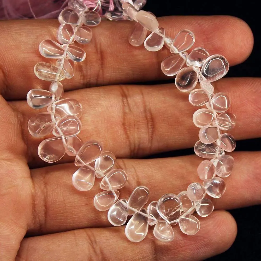 Natural Pink Rose Quartz Smooth Pear Drop Beads 6mm 9.5mm 8inches