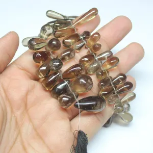 Natural Smoky Quartz Smooth Tear Drops Briolette Spacer Beads 10" 12mm 28mm