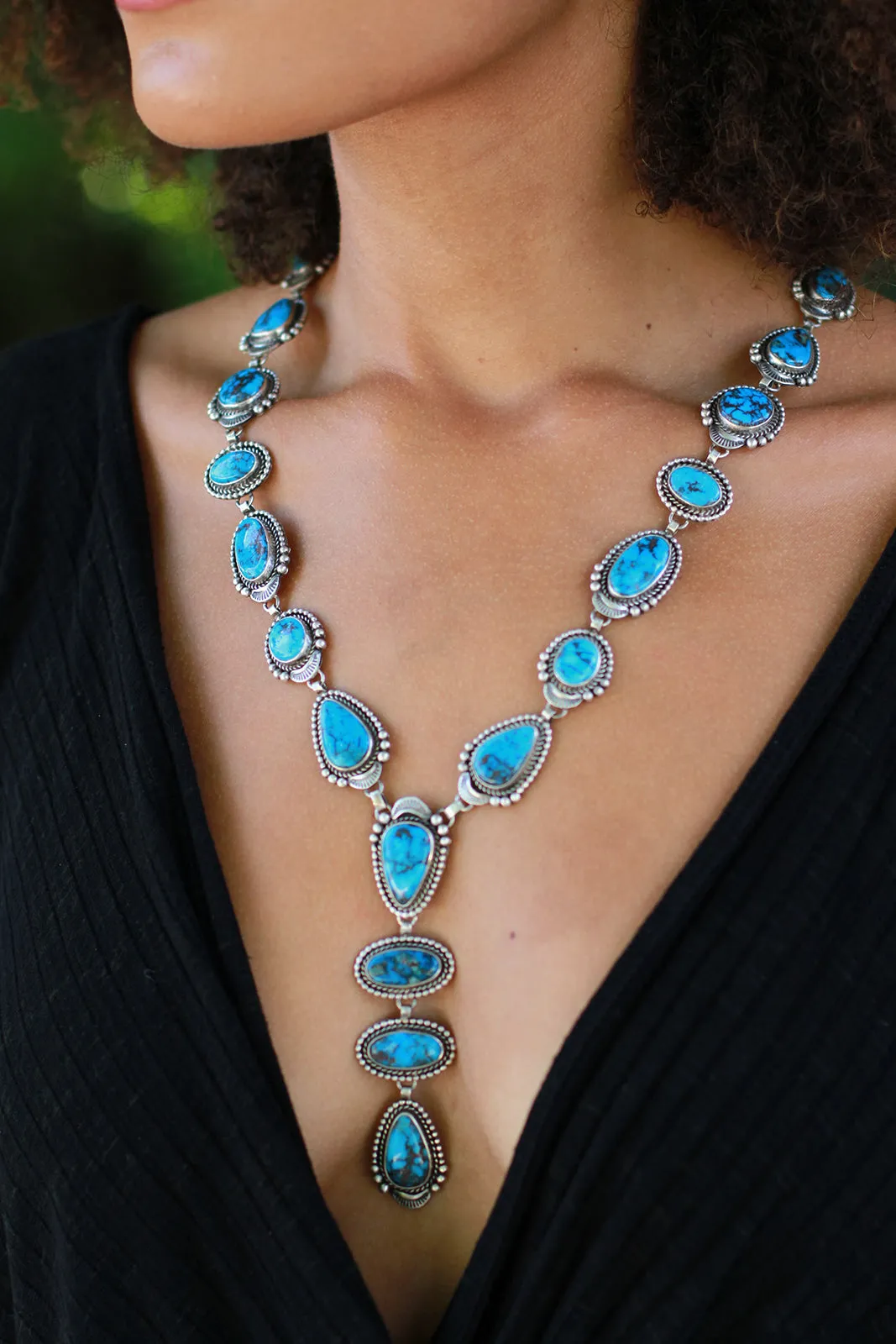 Navajo Etta Endito Egyptian Turquoise Lariat Necklace