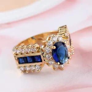 Navy Crystal & Cubic Zirconia 18K Gold-Plated Oval-Cut Ring
