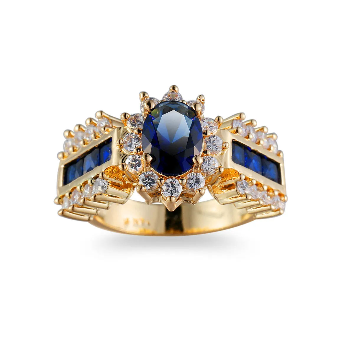Navy Crystal & Cubic Zirconia 18K Gold-Plated Oval-Cut Ring