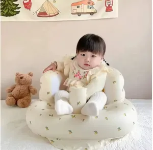 New multi-purpose Infant Shining Baby Inflatable Sofa Children Puff Portable Bath Chairs PVC Multifunctional Seat Practice Sitting Bath Stool, Olive print