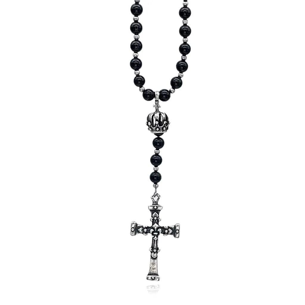 Noir Crown and Fleur Rosary Necklace