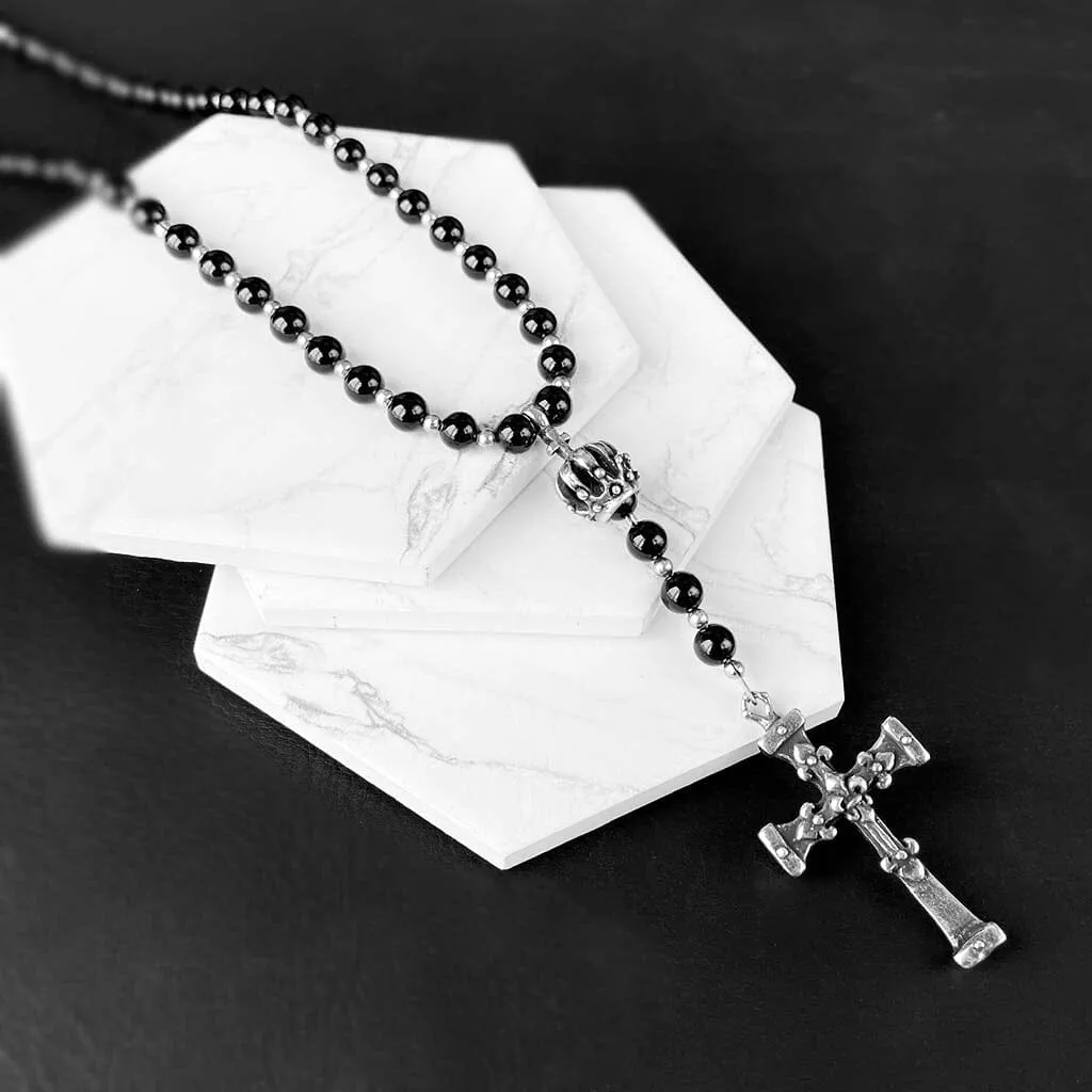 Noir Crown and Fleur Rosary Necklace