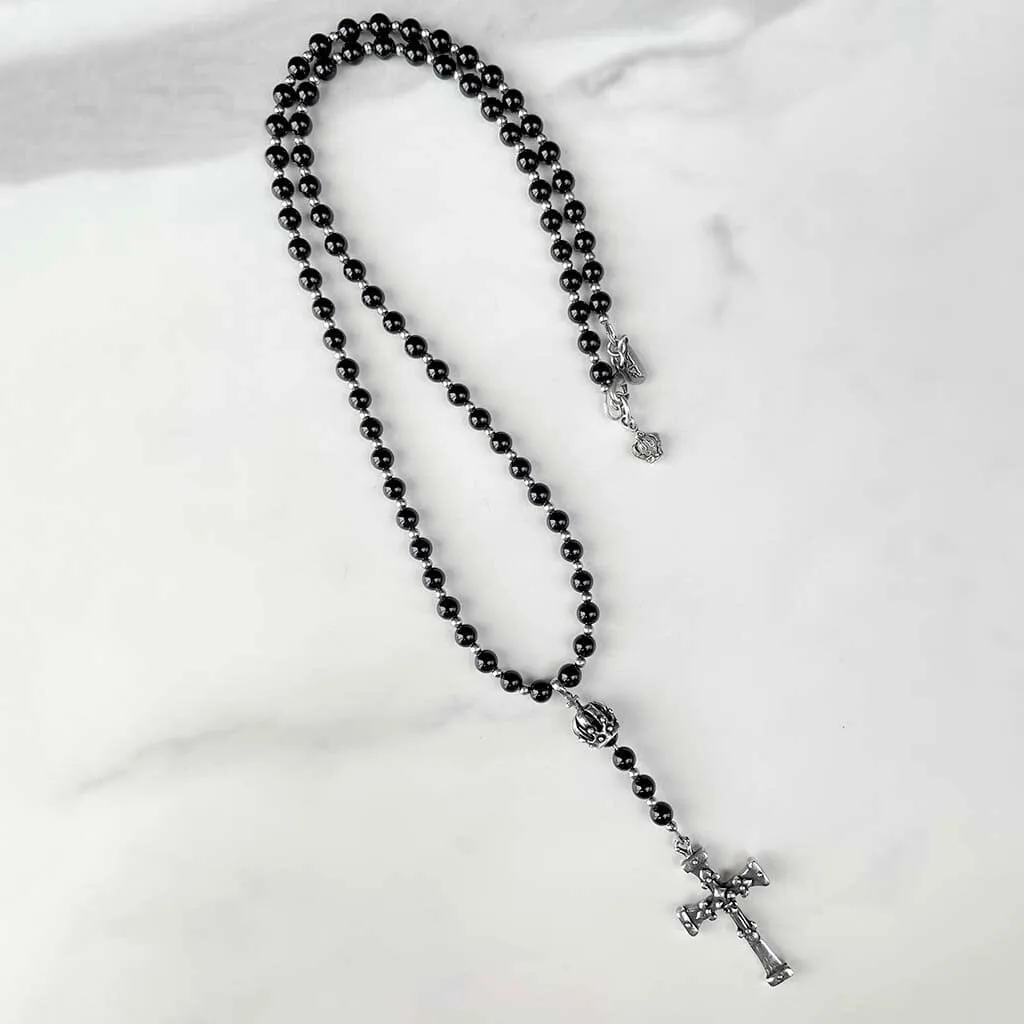 Noir Crown and Fleur Rosary Necklace