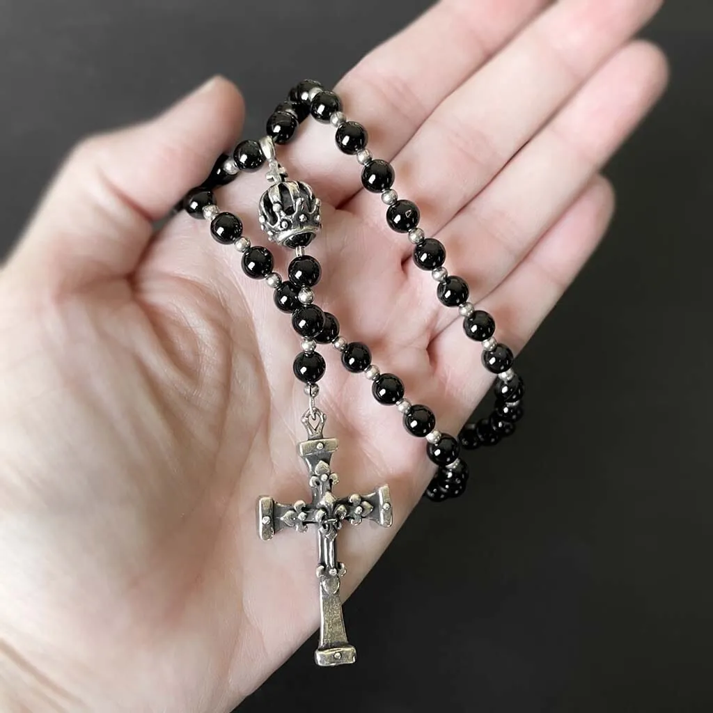Noir Crown and Fleur Rosary Necklace