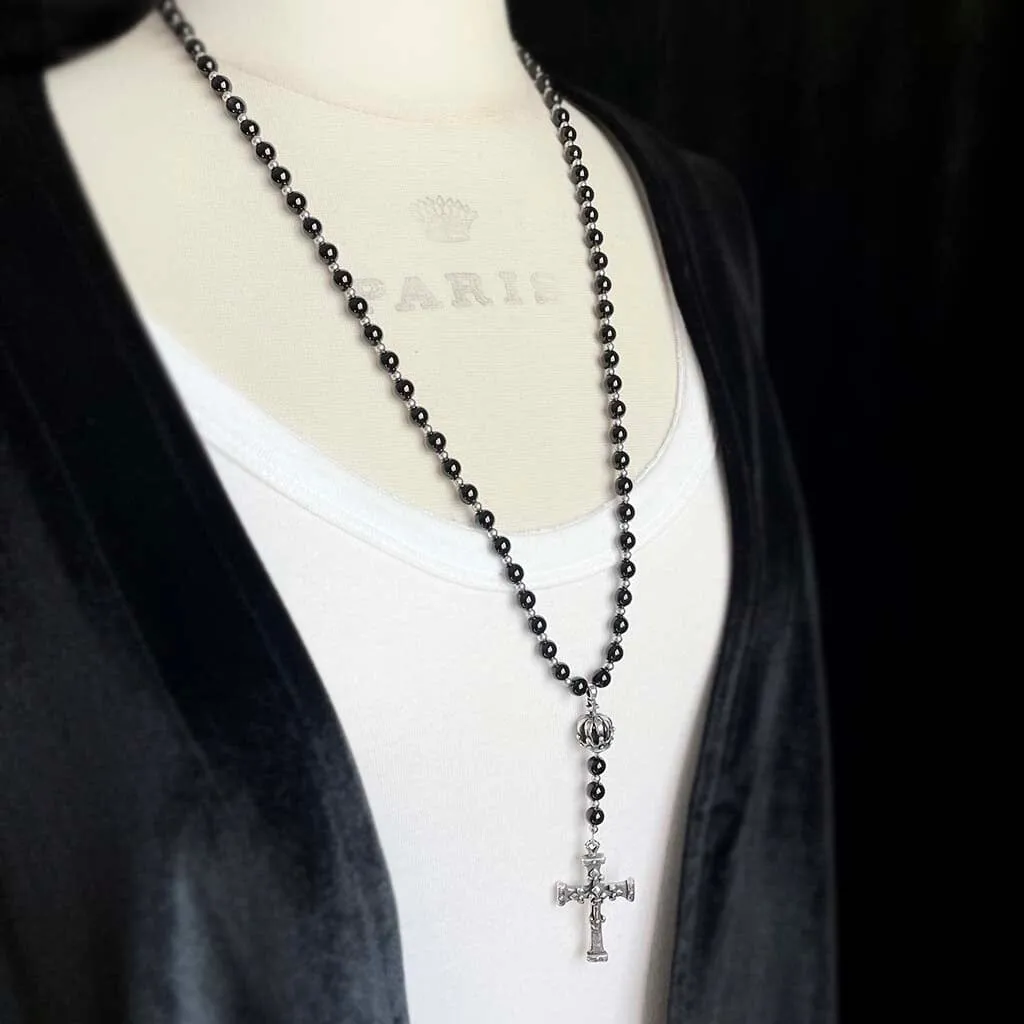 Noir Crown and Fleur Rosary Necklace