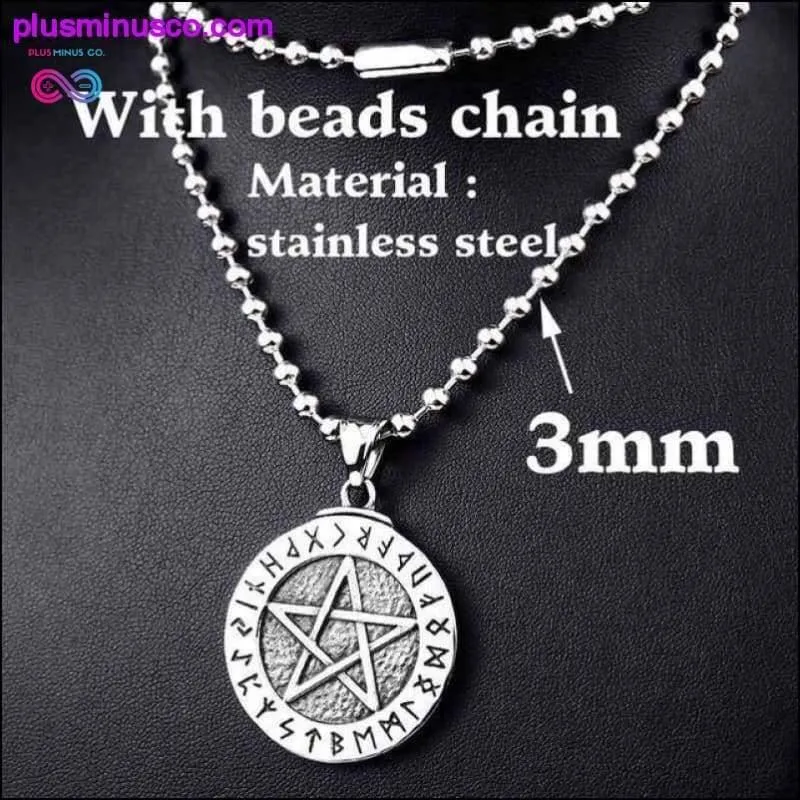 Norse Viking Pendant Necklace Large Rune Pentacle Pentagram