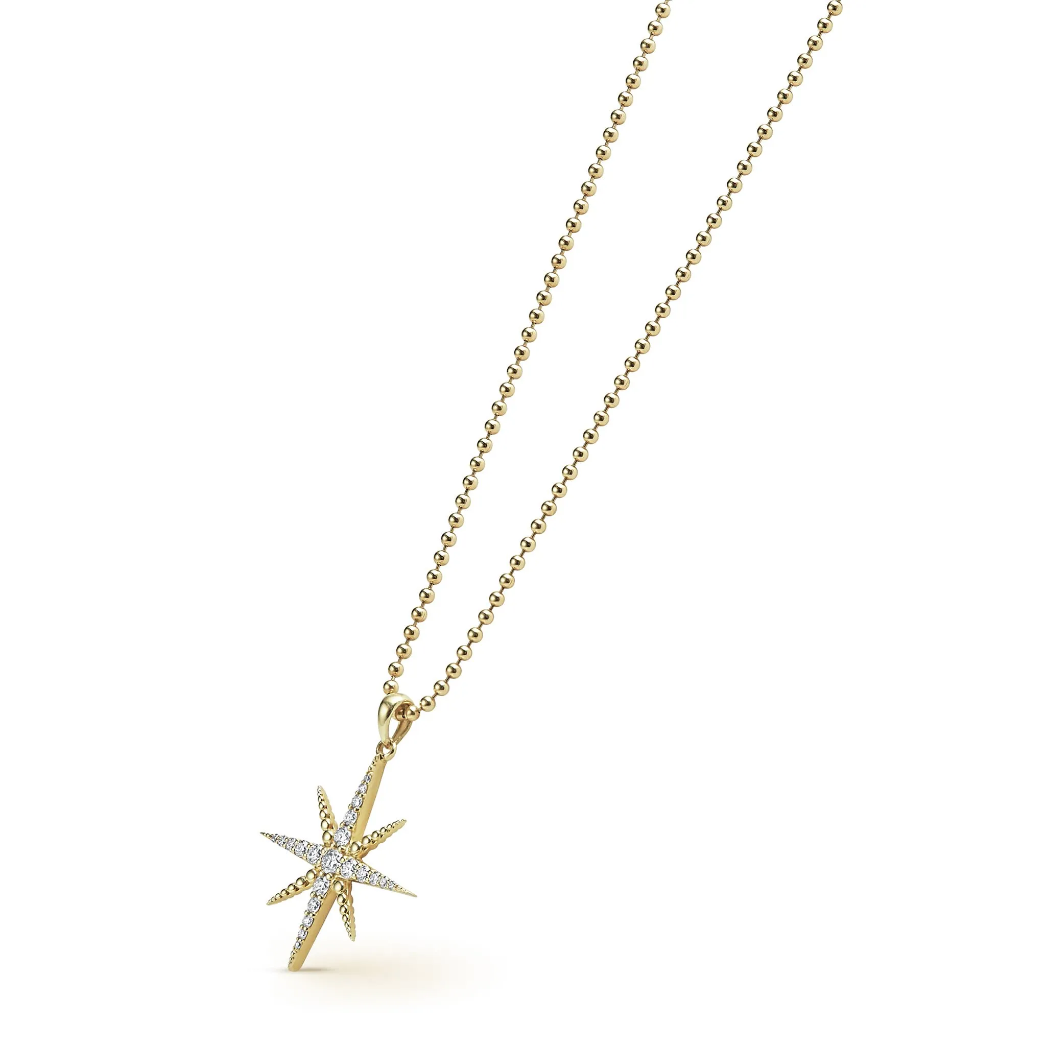 North Star 18K Gold Delicate Diamond Pendant Necklace