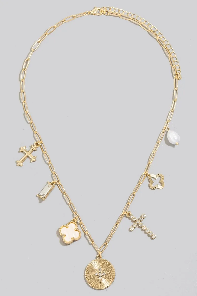 NORTH STAR CROSS CHARM NECKLACE - IVORY