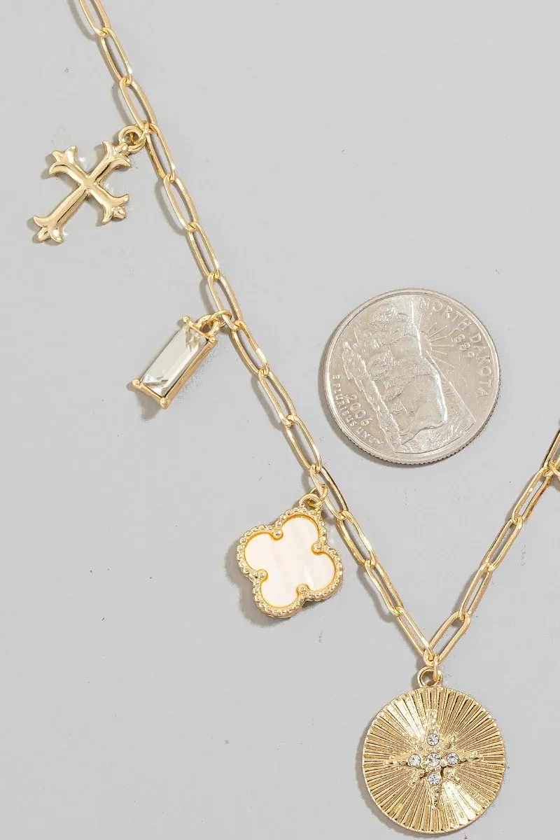 NORTH STAR CROSS CHARM NECKLACE - IVORY