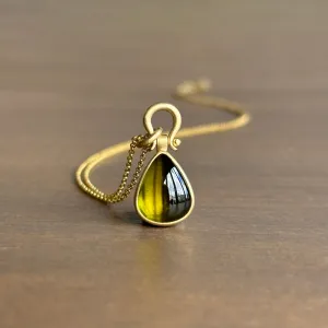 Olive Tourmaline Cabochon Drop Pendant with Lyre Bail