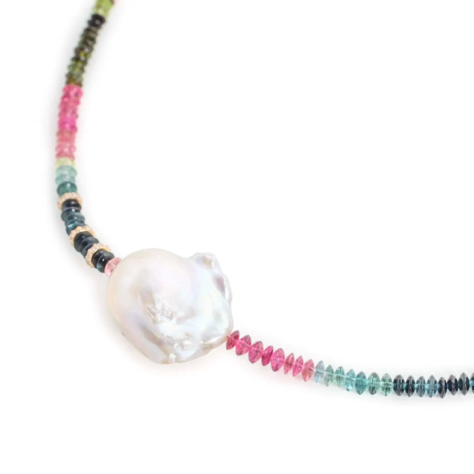 Ombre Smooth Ocean Tourmaline Diamond Baroque Pearl Necklace