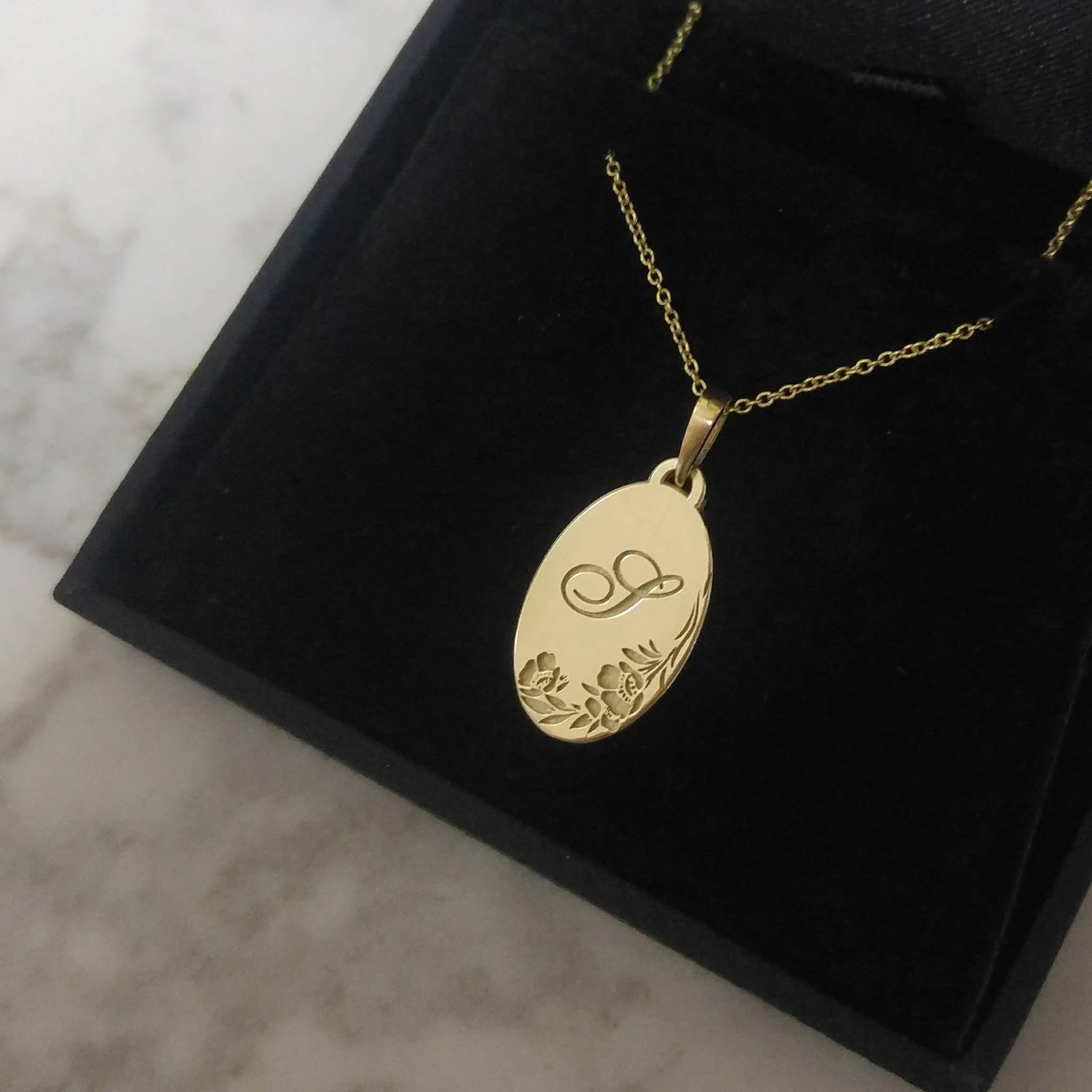 Orchids necklace, 14k gold orchid flower necklace, unique personalized pendant, floral engraving necklace