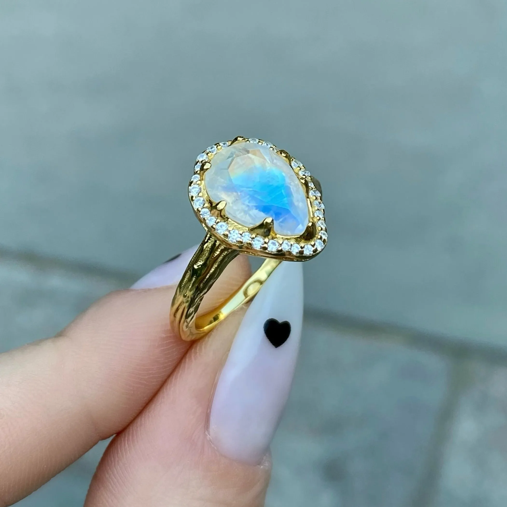 Pacific Moonstone Ring - Full Pavé