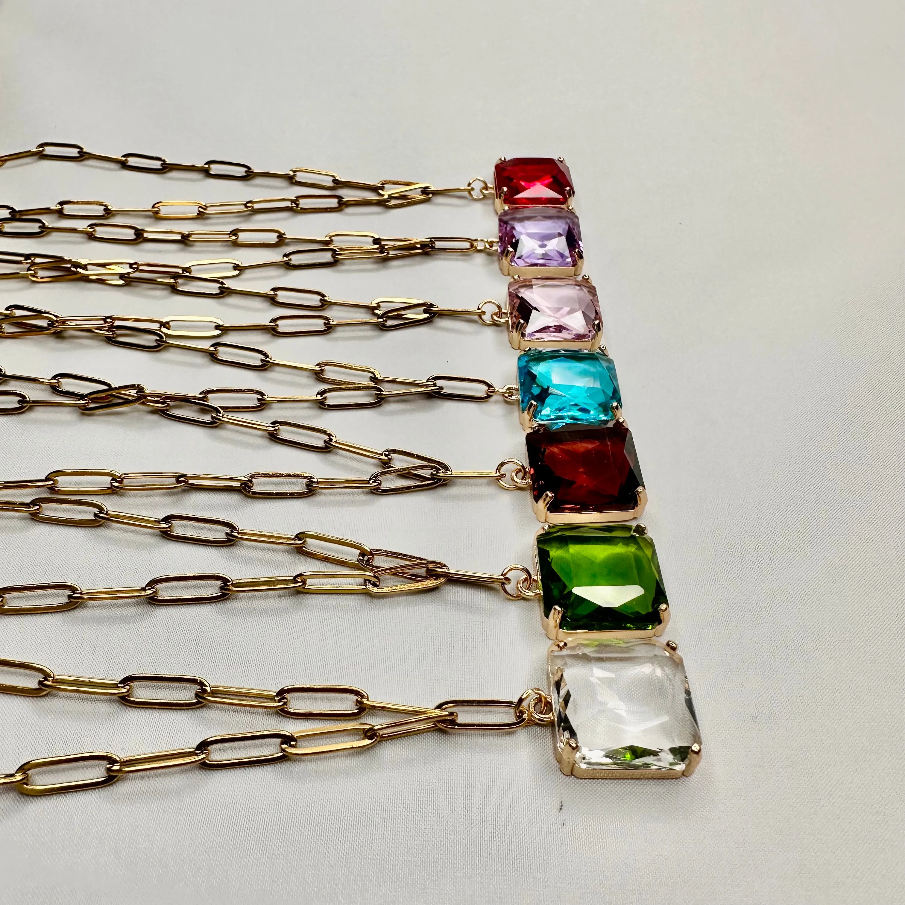 Paper Clip Chain Necklace with Cushion Crystal Pendant | Erika Williner Designs