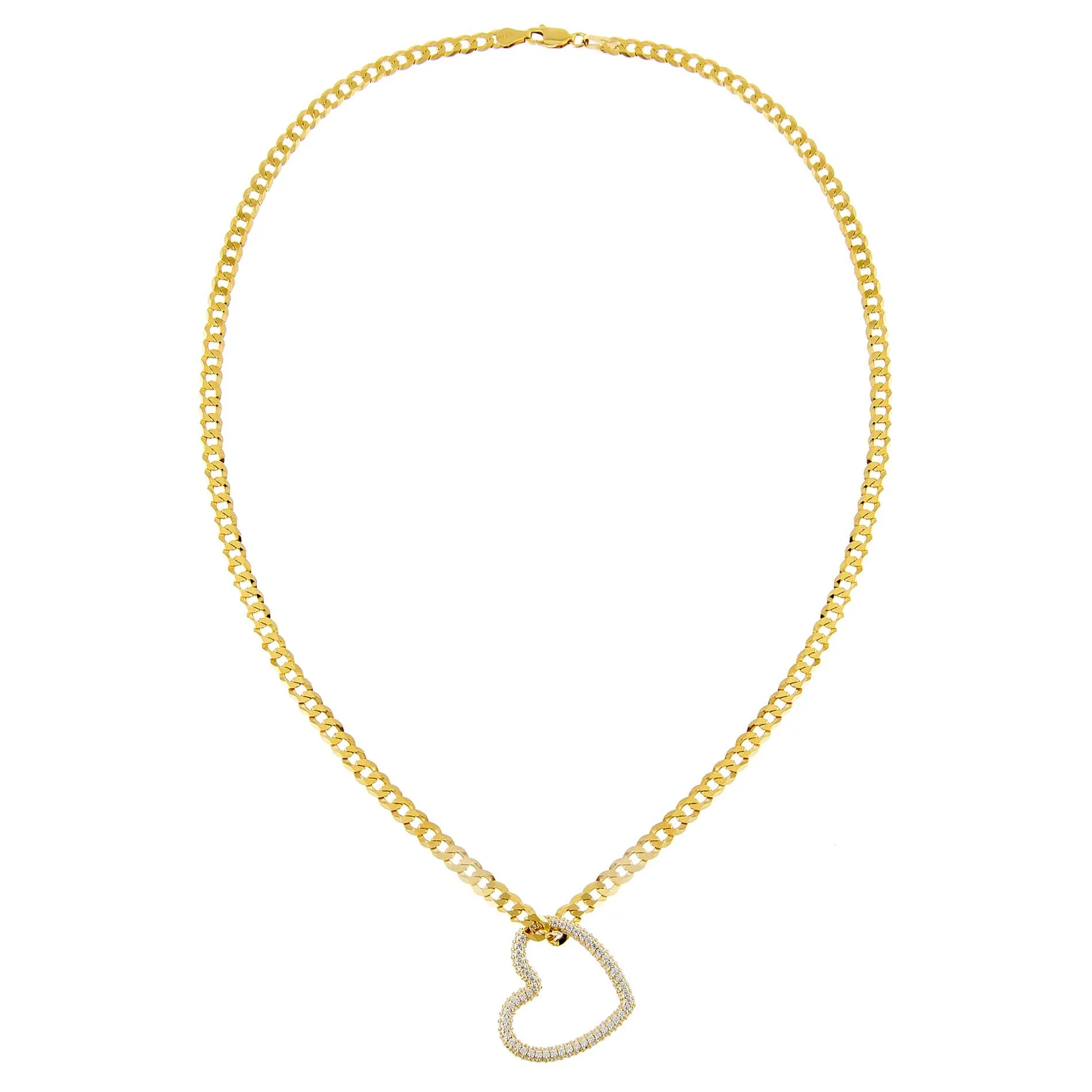 Pavé Heart Cuban Chain Necklace